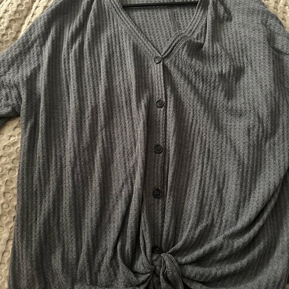 JODIFL Dark Gray Textured Button-Down Sweater